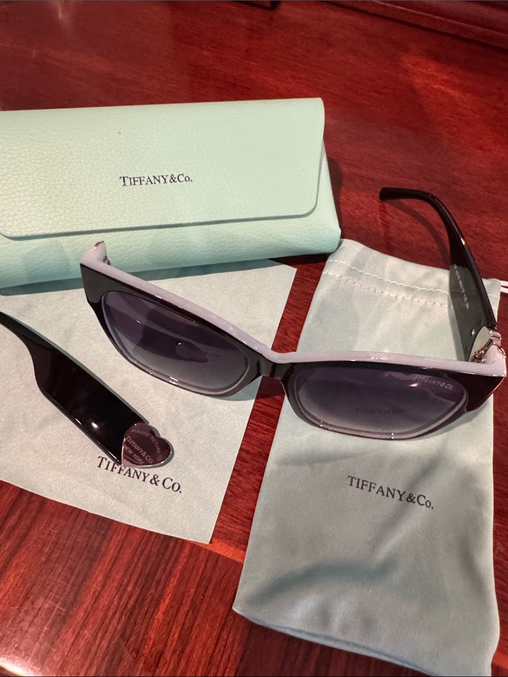 Tiffany & Co. Black Frames with Pale Blue Trim Women's Sunglasses